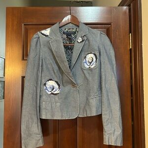 NWOT French Connection Blue ‘Jean’  Blazer with Floral Details